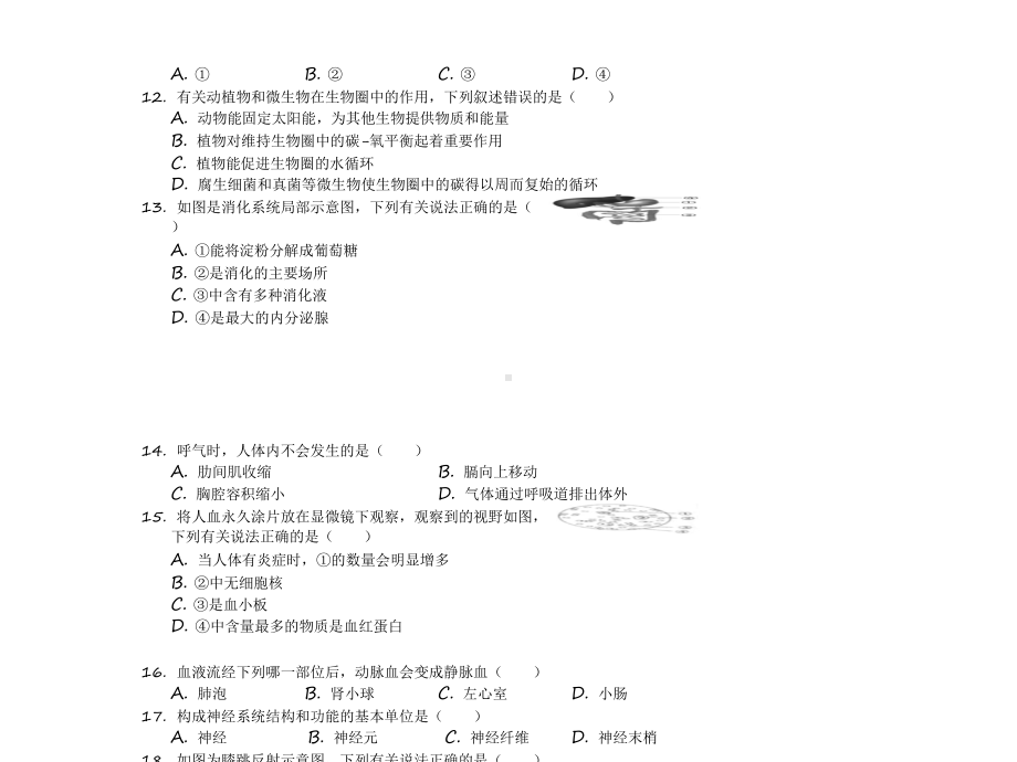 2020年四川省广安市中考生物试卷附答案.pptx_第2页