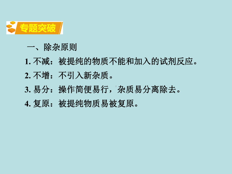 初三人教版九年级化学下册1复习资料第二部分重点专题突破4专题四物质的除杂（分离).pptx_第2页