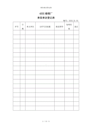 来信来访登记表参考模板范本.doc