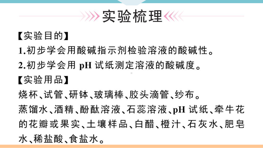 初三人教版九年级化学下册安徽习题讲评课件同步练习3第十单元酸和碱8实验活动7溶液酸碱性的检验.pptx_第2页