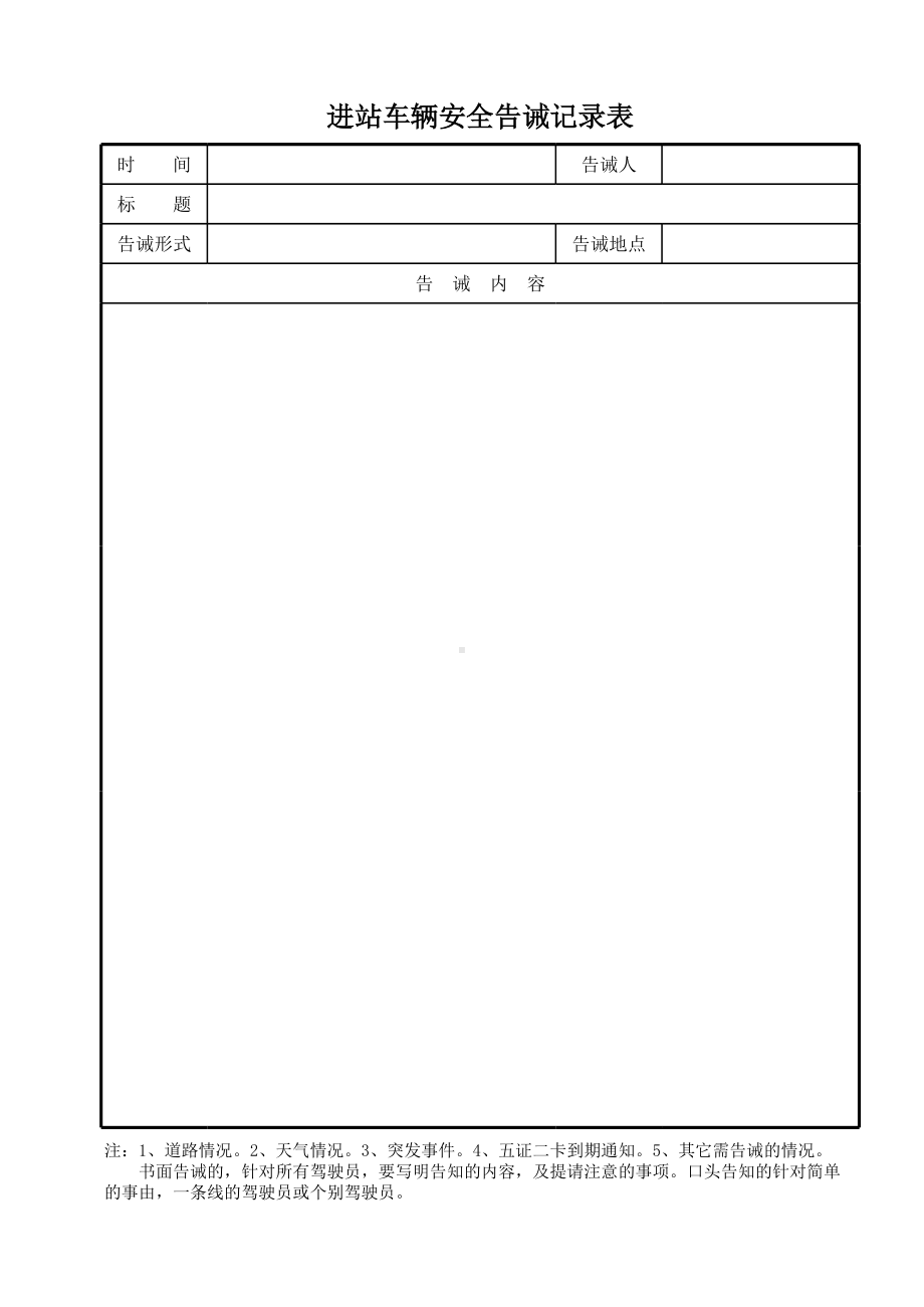 进站车辆安全告诫记录表参考模板范本.xlsx_第1页