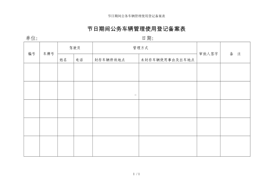 节日期间公务车辆管理使用登记备案表参考模板范本.doc_第1页