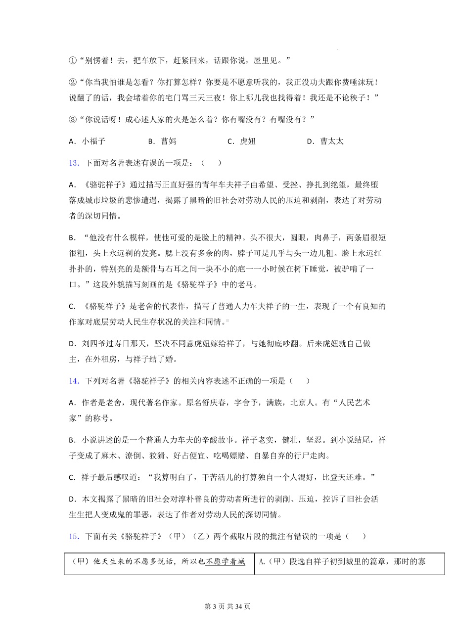 七年级下册语文第三单元名著导读《骆驼祥子》同步练习题2（含答案解析）.docx_第3页