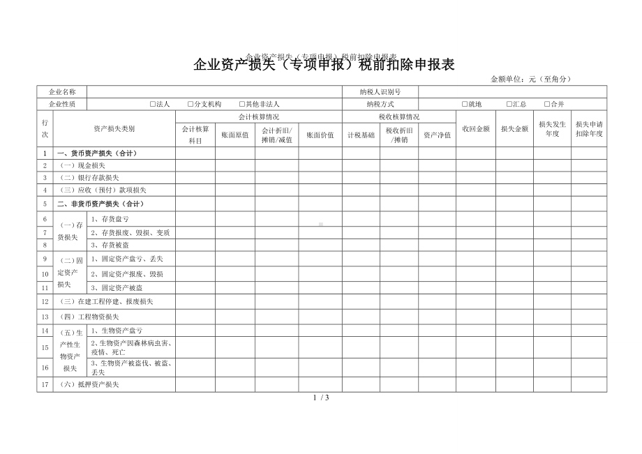 企业资产损失（专项申报）税前扣除申报表参考模板范本.doc_第1页