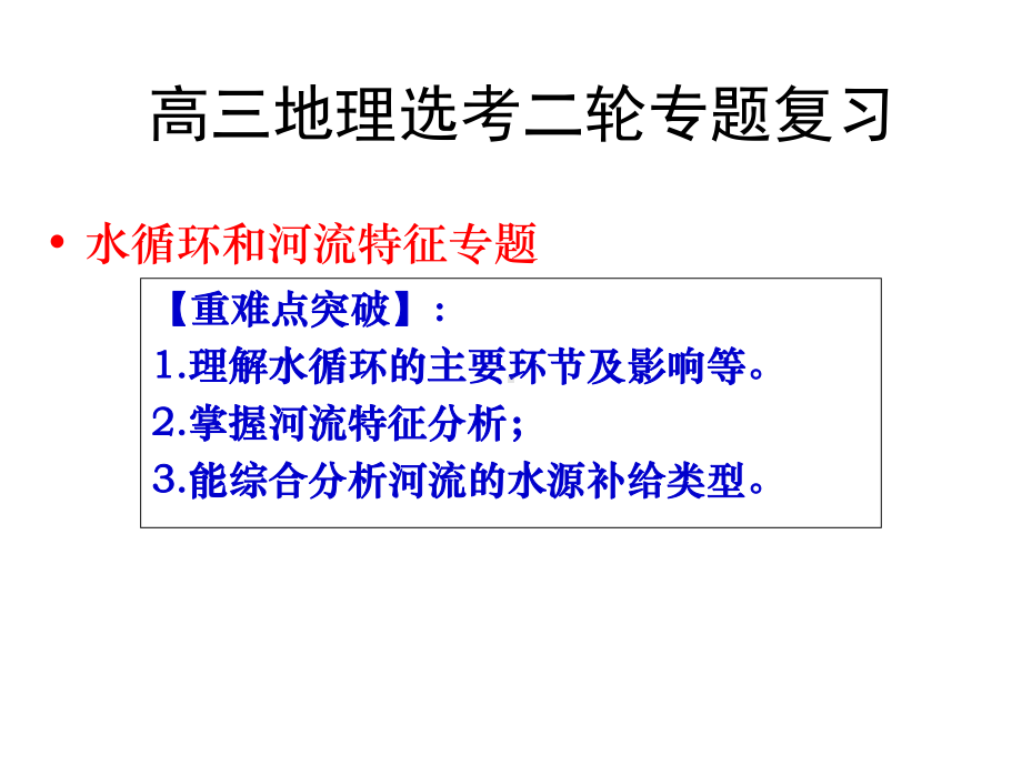 高三地理二轮专题复习：水循环和河流特征课件.pptx_第1页