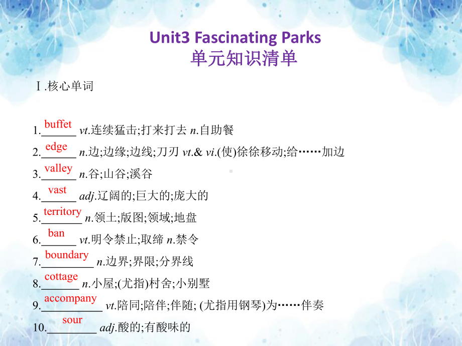 Unit 3 Fascinating Parks 单元知识清单(ppt课件)-2022新人教版（2019）《高中英语》选择性必修第一册.pptx_第1页