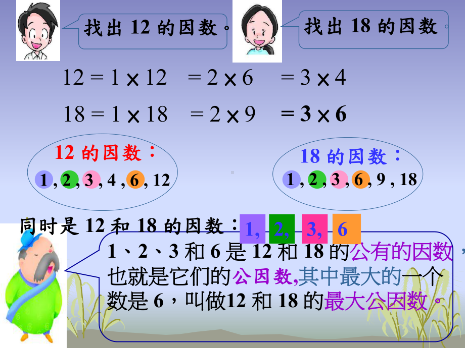 小学数学西师版五年级下册《公因数+公倍数》课件2.ppt_第3页