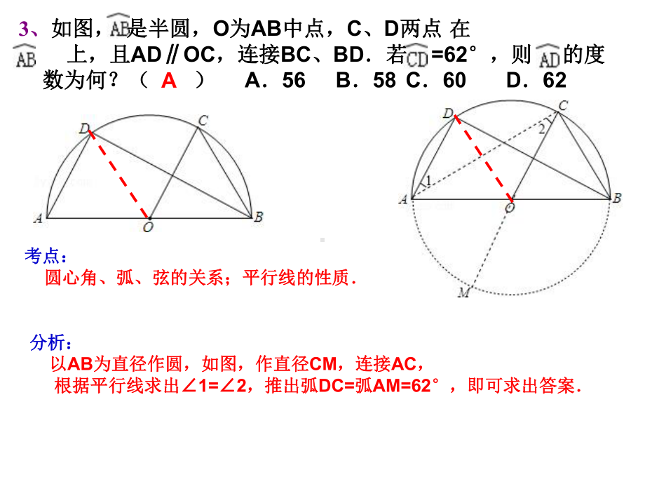 人教版九上数学弦、弧、圆心角、圆周角习题课.ppt_第3页