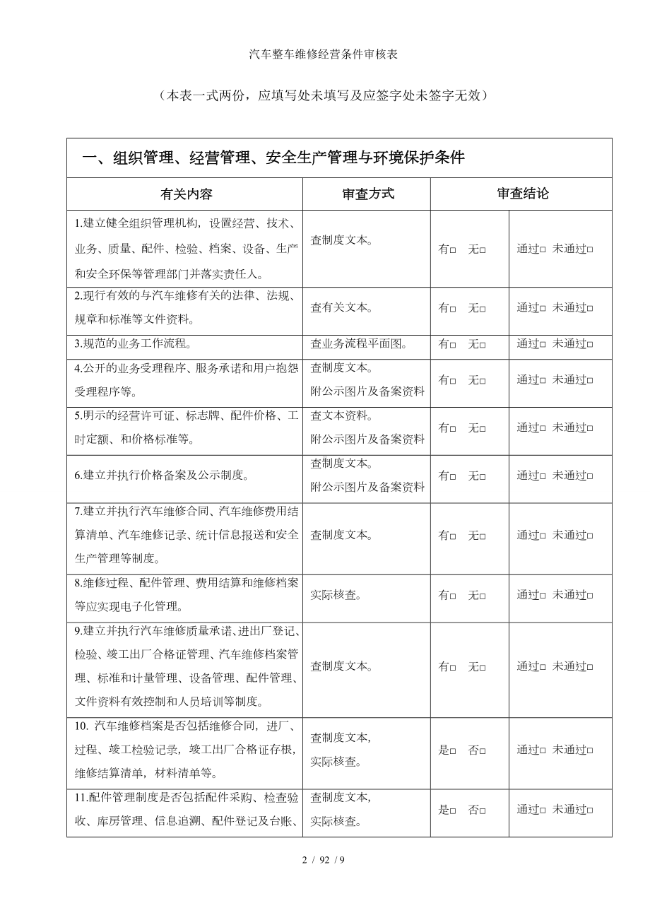 汽车整车维修经营条件审核表参考模板范本.doc_第2页