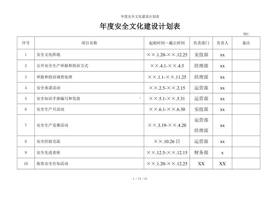 年度安全文化建设计划表参考模板范本.doc_第1页