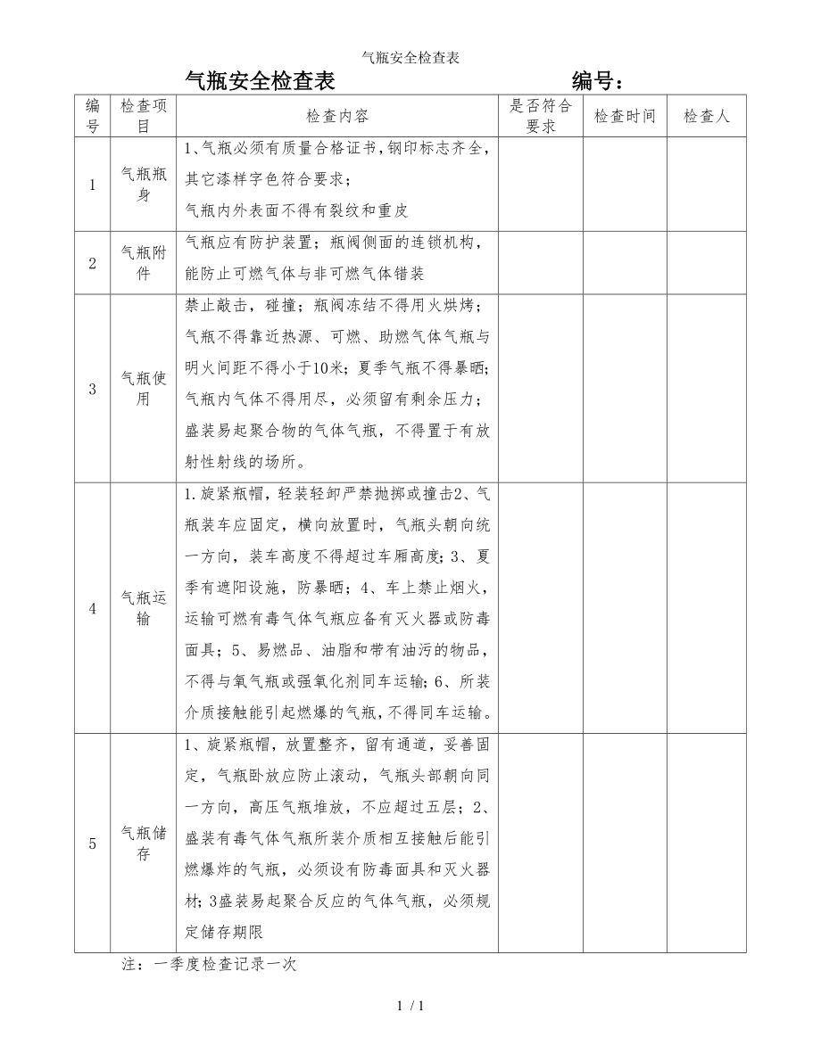 气瓶安全检查表 参考模板范本.doc_第1页