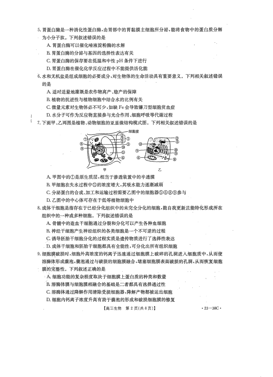 河南省2022-2023学年高三上学期阶段性考试（四）生物试卷.pdf_第2页