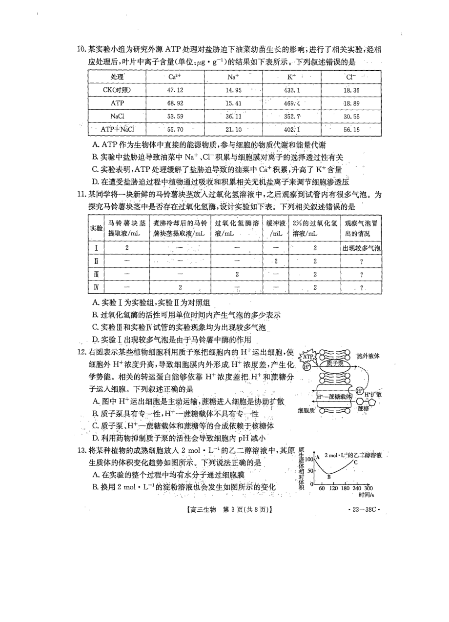 河南省2022-2023学年高三上学期阶段性考试（四）生物试卷.pdf_第3页