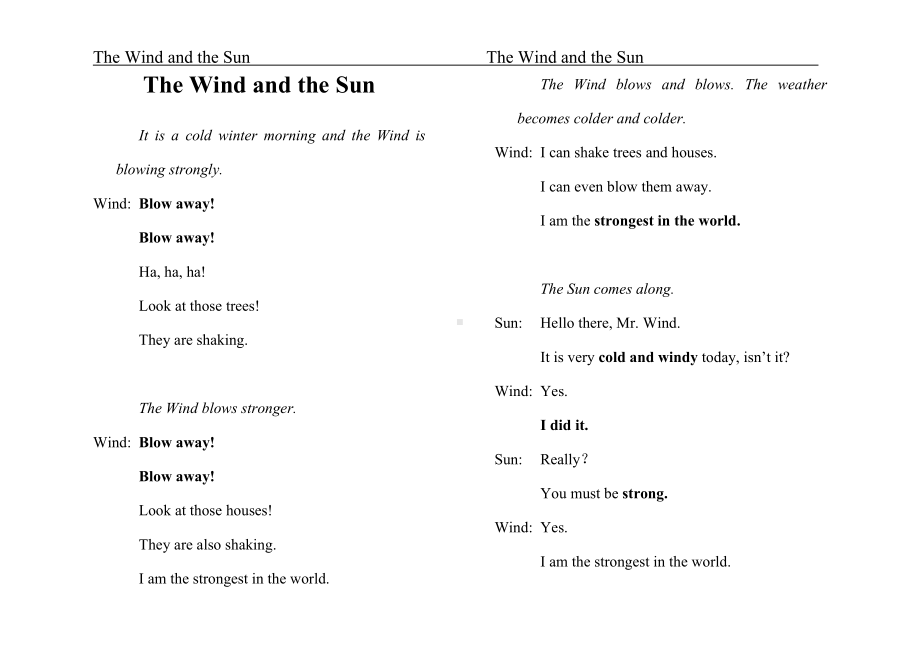 The Wind and the Sun风和太阳的故事英语伊索寓言.doc_第1页