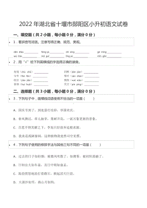 2022年湖北省十堰市郧阳区小升初语文试卷.docx