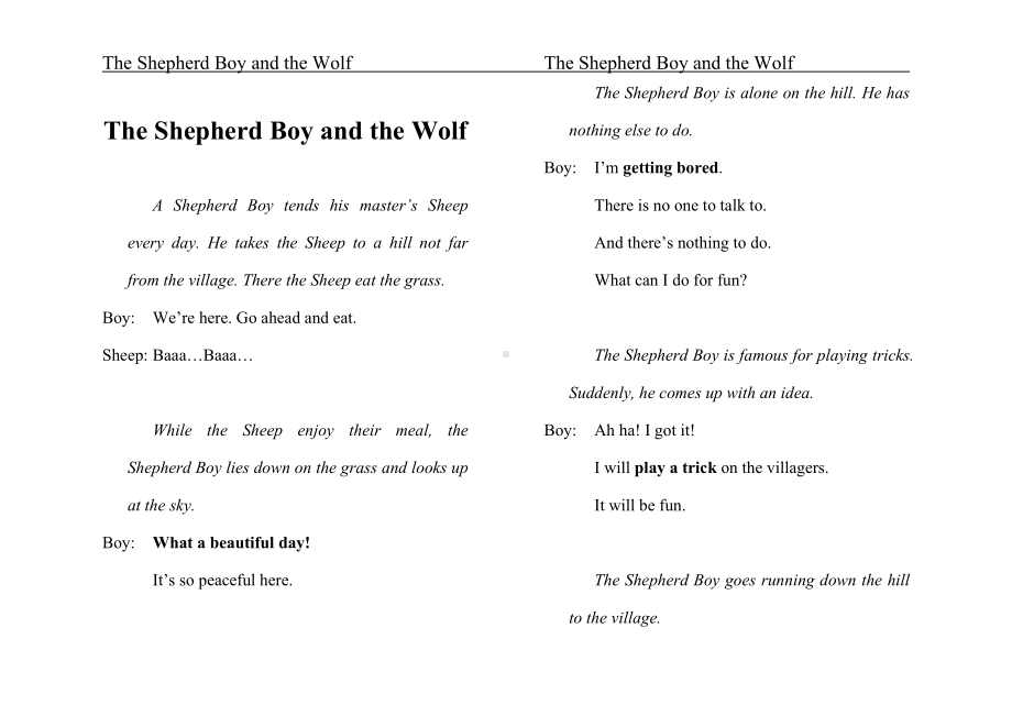 The Shepherd Boy and the Wolf牧童和狼的故事英语伊索寓言.doc_第1页