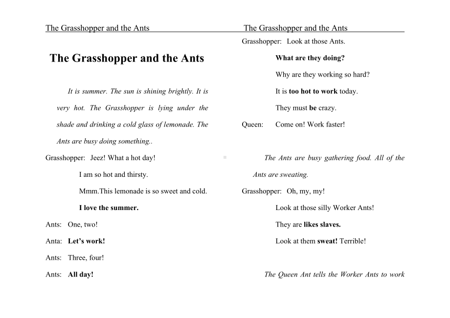 The Grasshopper and the Ants蚱蜢和蚂蚁的故事英语伊索寓言.doc_第1页