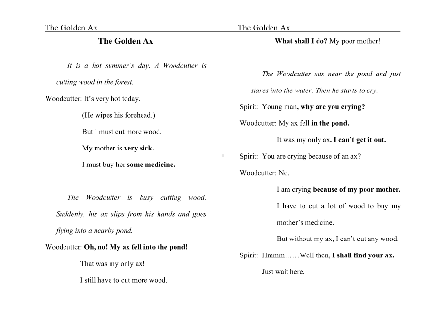 The Golden Ax金斧头的故事英语伊索寓言.doc_第1页