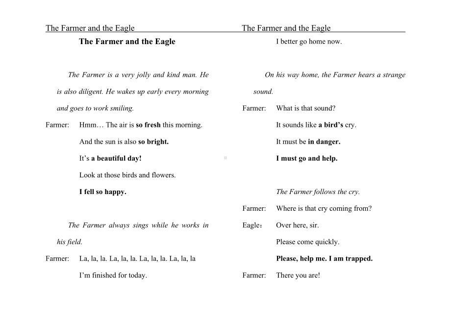 The Farmer and the Eagle农夫和老鹰的故事英语伊索寓言.doc_第1页