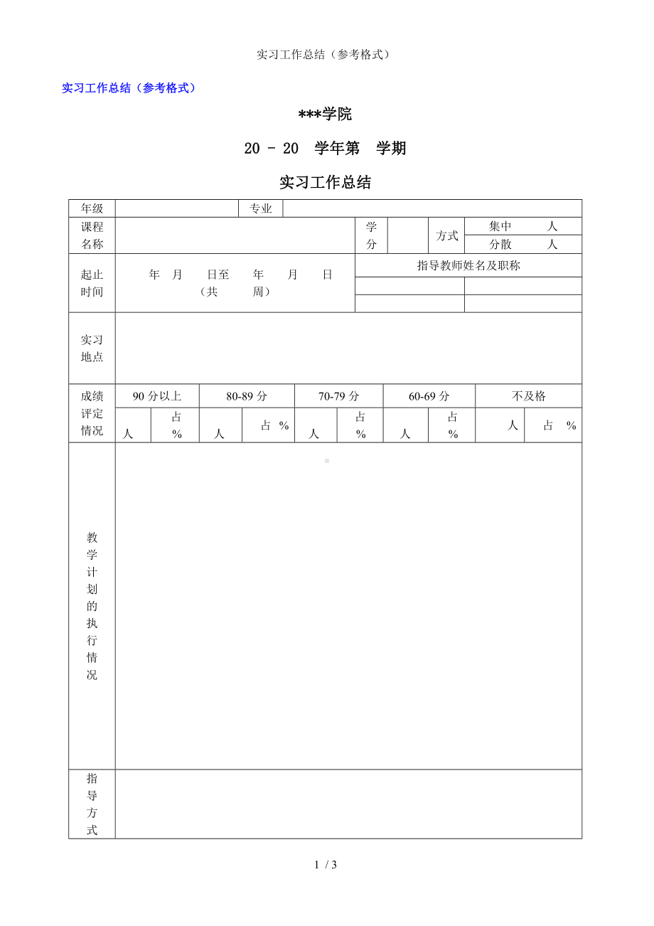 实习工作总结（参考格式）参考模板范本.doc_第1页