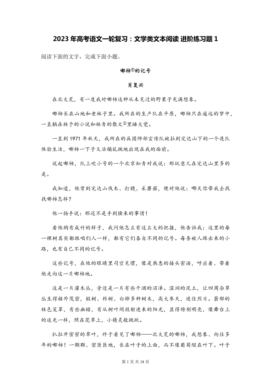 2023年高考语文一轮复习：文学类文本阅读 进阶练习题1（含答案解析）.docx_第1页