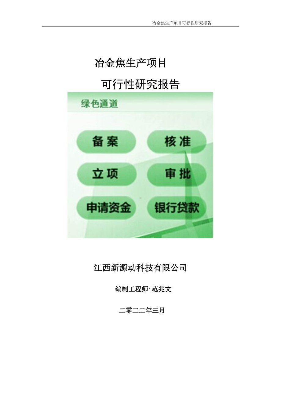 冶金焦生产项目可行性研究报告-申请建议书用可修改样本.doc_第1页