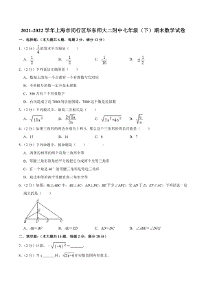 2021-2022学年上海市闵行区华东师大二附中七年级（下）期末数学试卷.docx