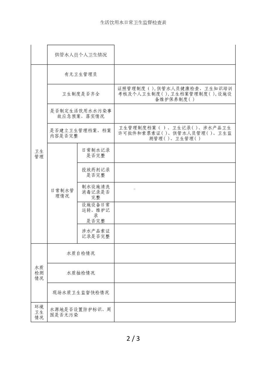 生活饮用水日常卫生监督检查表参考模板范本.doc_第2页