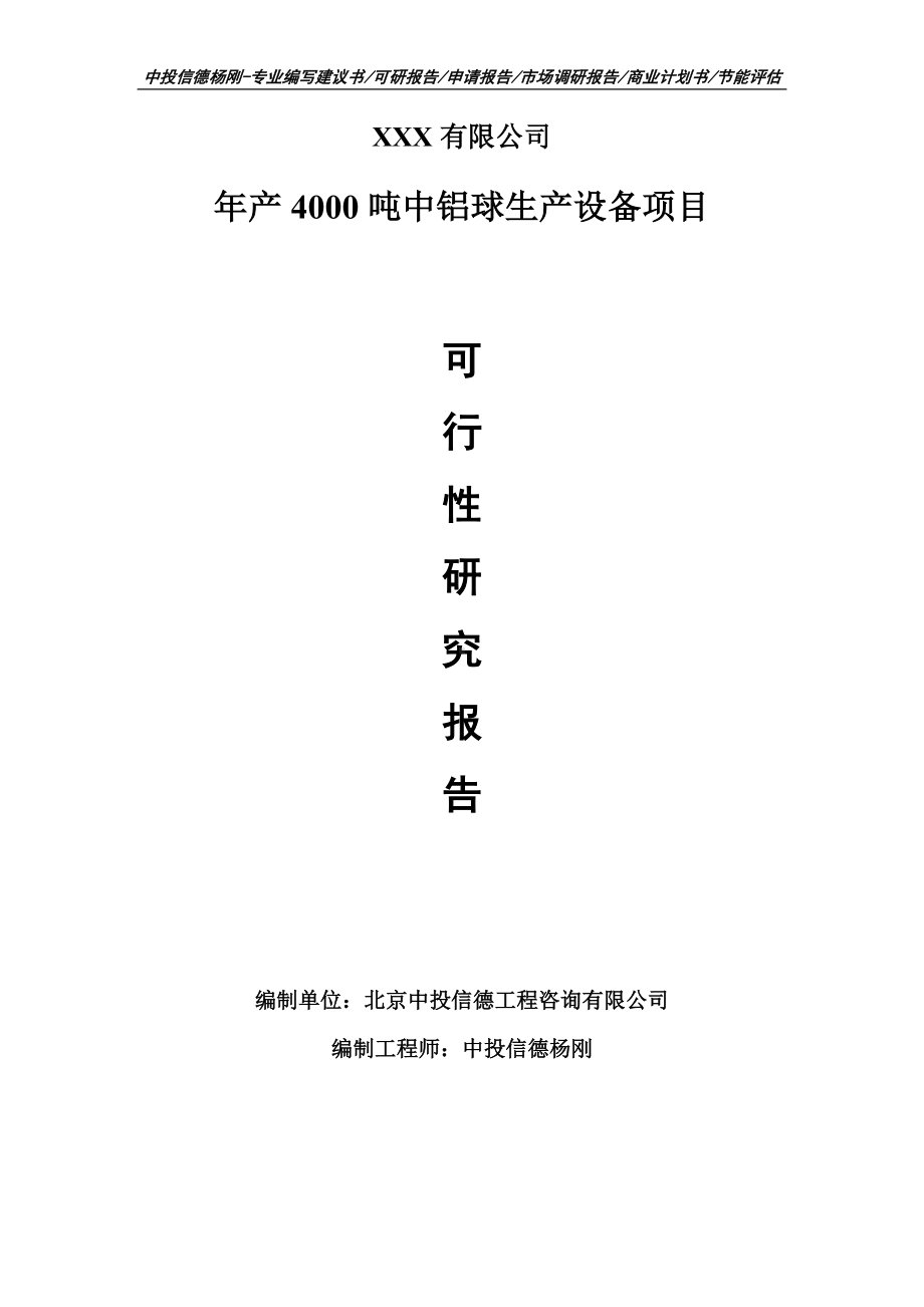 年产4000吨中铝球生产设备可行性研究报告申请建议书案例.doc_第1页