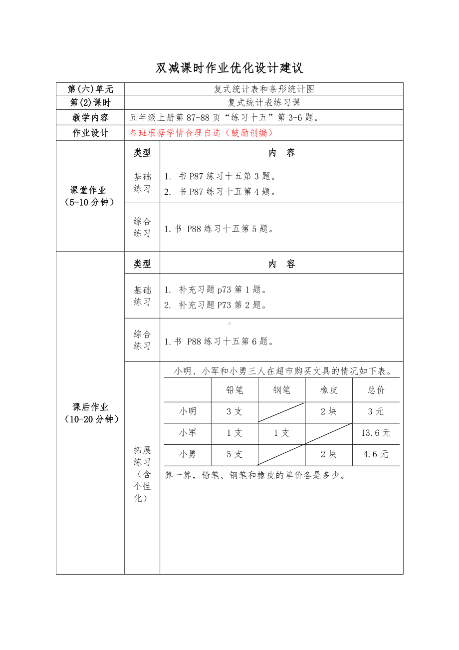 镇江小学苏教版五年级上册数学第6单元《统计表和条形统计图（二）》全部双减分层作业（共含4课时）.doc_第2页