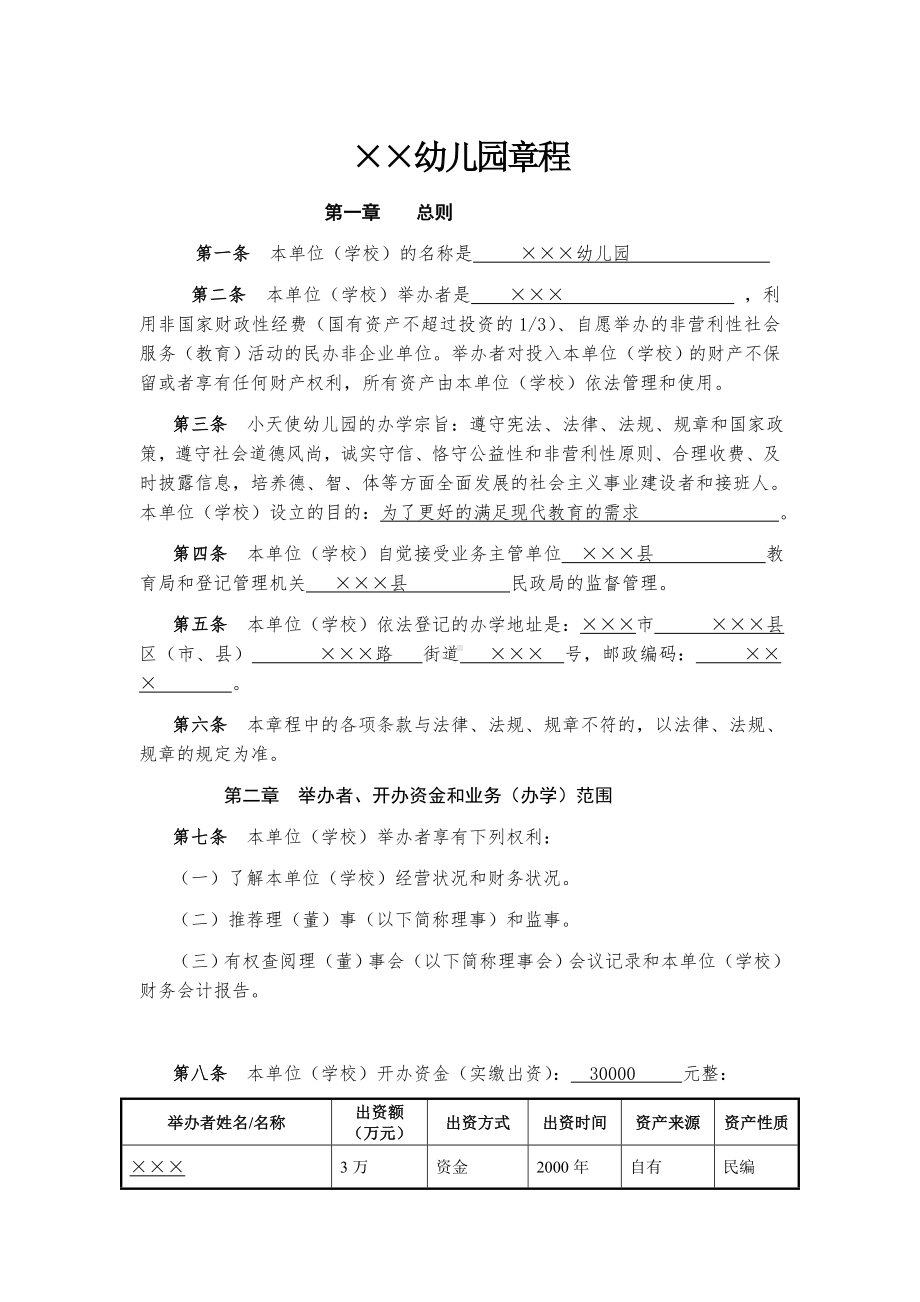 幼儿园办学章程参考模板范本.doc_第1页