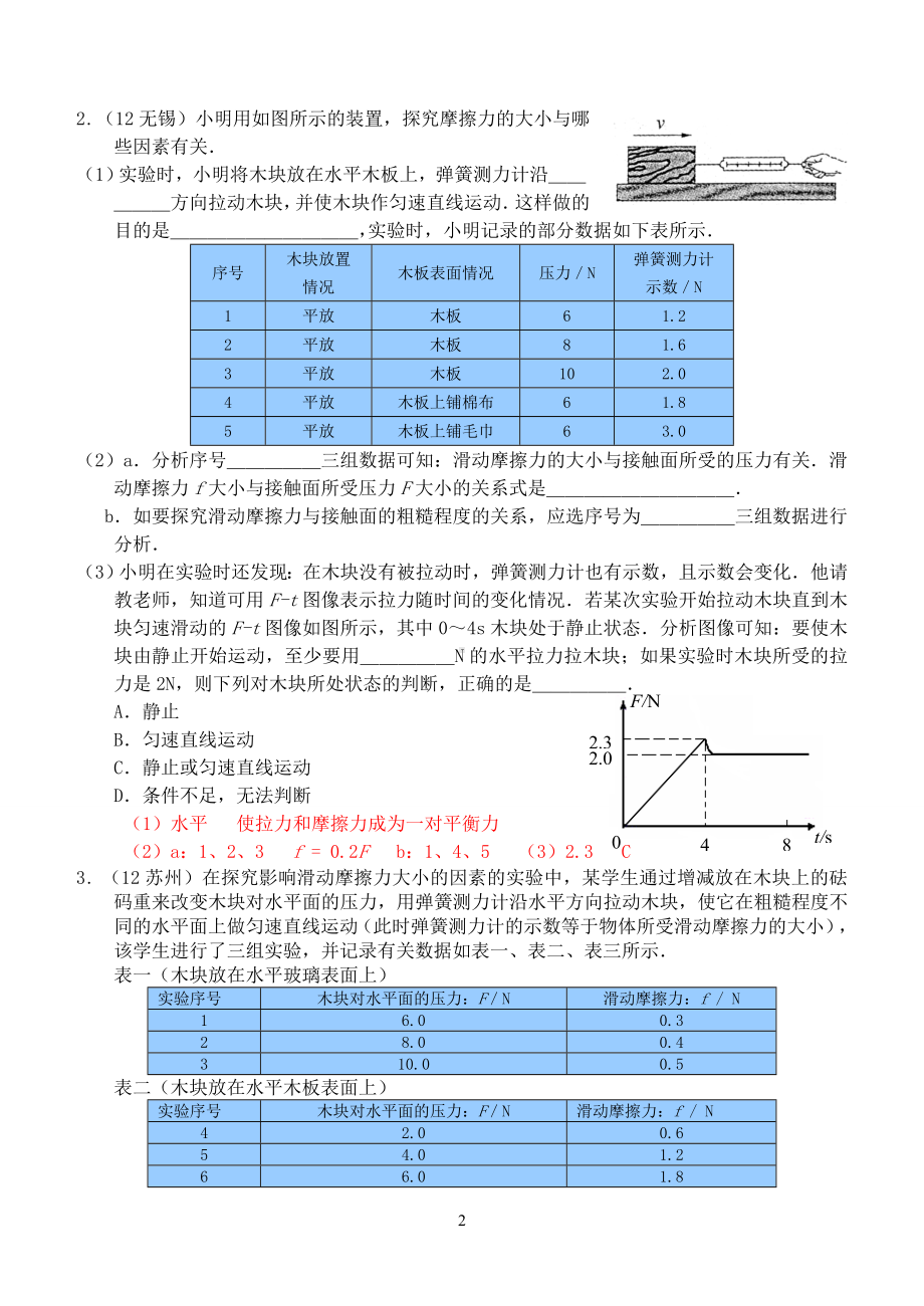 物理：人教版8年级下册全册分节练习及答案第8章第3节：摩擦力(2).doc_第2页