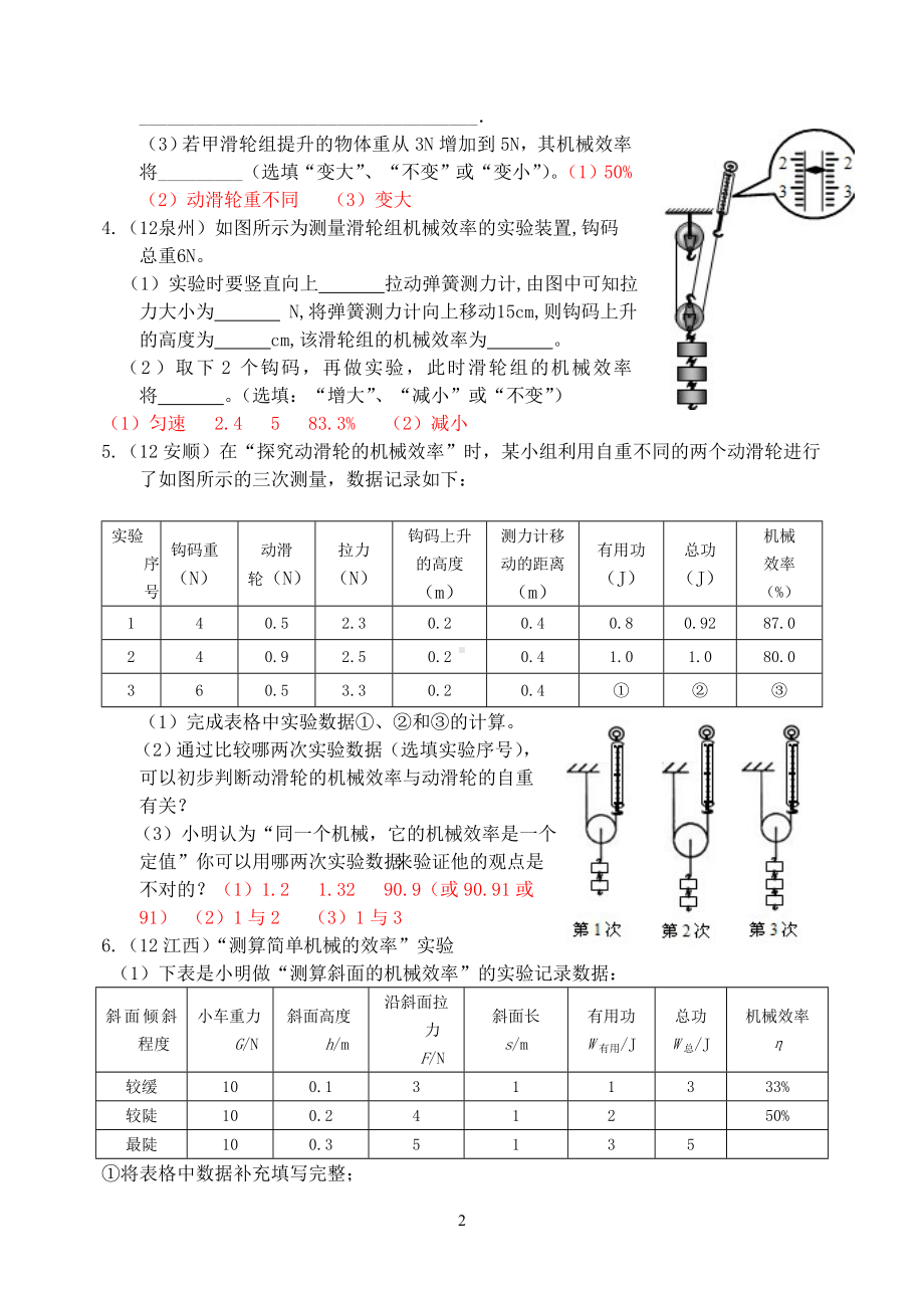 物理：人教版8年级下册全册分节练习及答案第12章第3节：简单机械(2)探究机械效率.doc_第2页