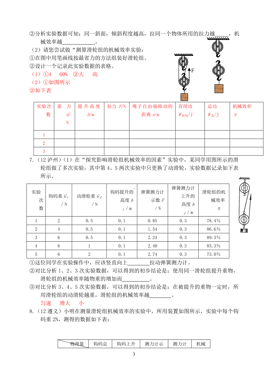 物理：人教版8年级下册全册分节练习及答案第12章第3节：简单机械(2)探究机械效率.doc_第3页