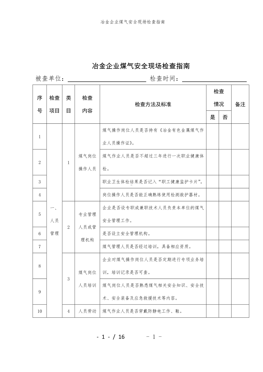 冶金企业煤气安全现场检查指南参考模板范本.doc_第1页