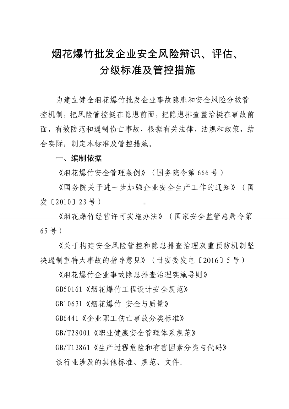 烟花爆竹批发企业安全风险辩识、评估分级标准及管控措施参考模板范本.doc_第1页