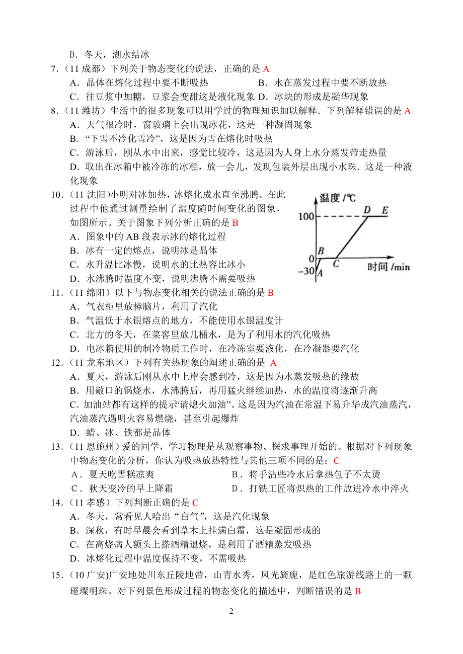 物理：人教版8年级上册全册分节练习及答案（25份）2012年新人教版(2012秋)物理第3章第2节：熔化和凝固.doc_第2页