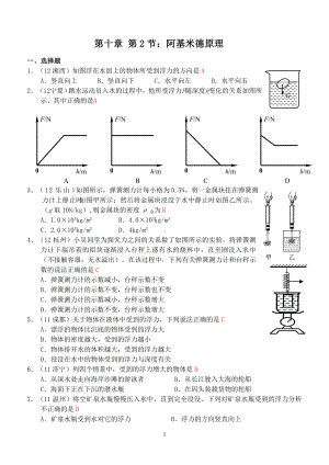 物理：人教版8年级下册全册分节练习及答案第10章第2节：阿基米德原理.doc