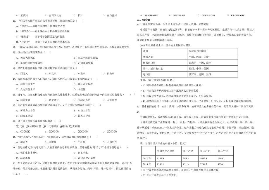 上海市金山区2022届高考二模地理试卷及答案.docx_第2页