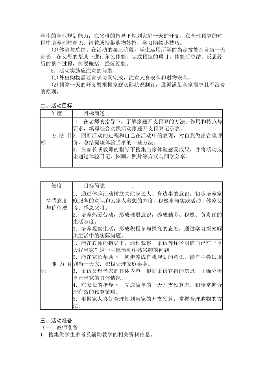 小学综合实践三年级上册第4单元《主题活动一：今天我当家》教案.docx_第2页