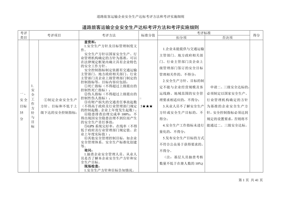 道路旅客运输企业安全生产达标考评方法和考评实施细则参考范本.doc_第1页