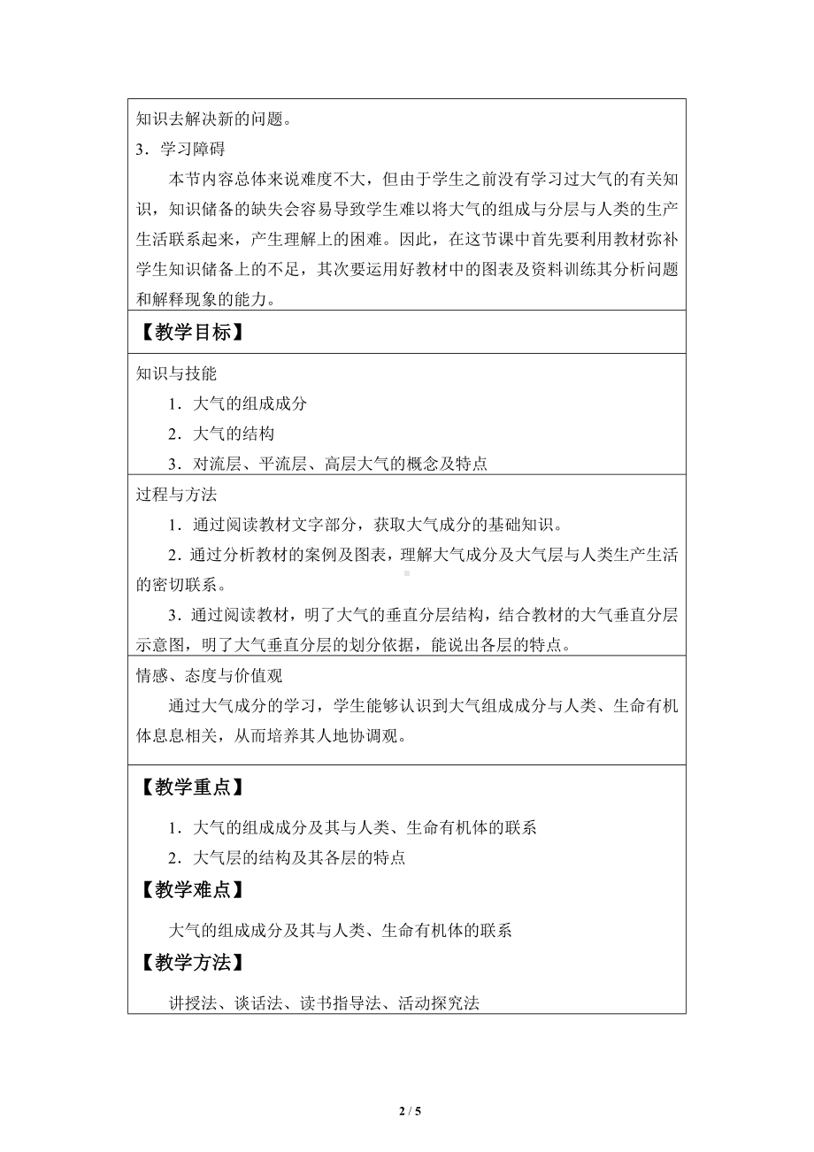 高中地理必修一第二章 地球上的大气(教案)大气的组成与垂直分层.docx_第2页