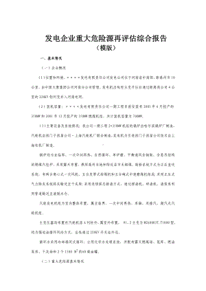 发电企业重大危险源再评估综合报告参考范本.doc