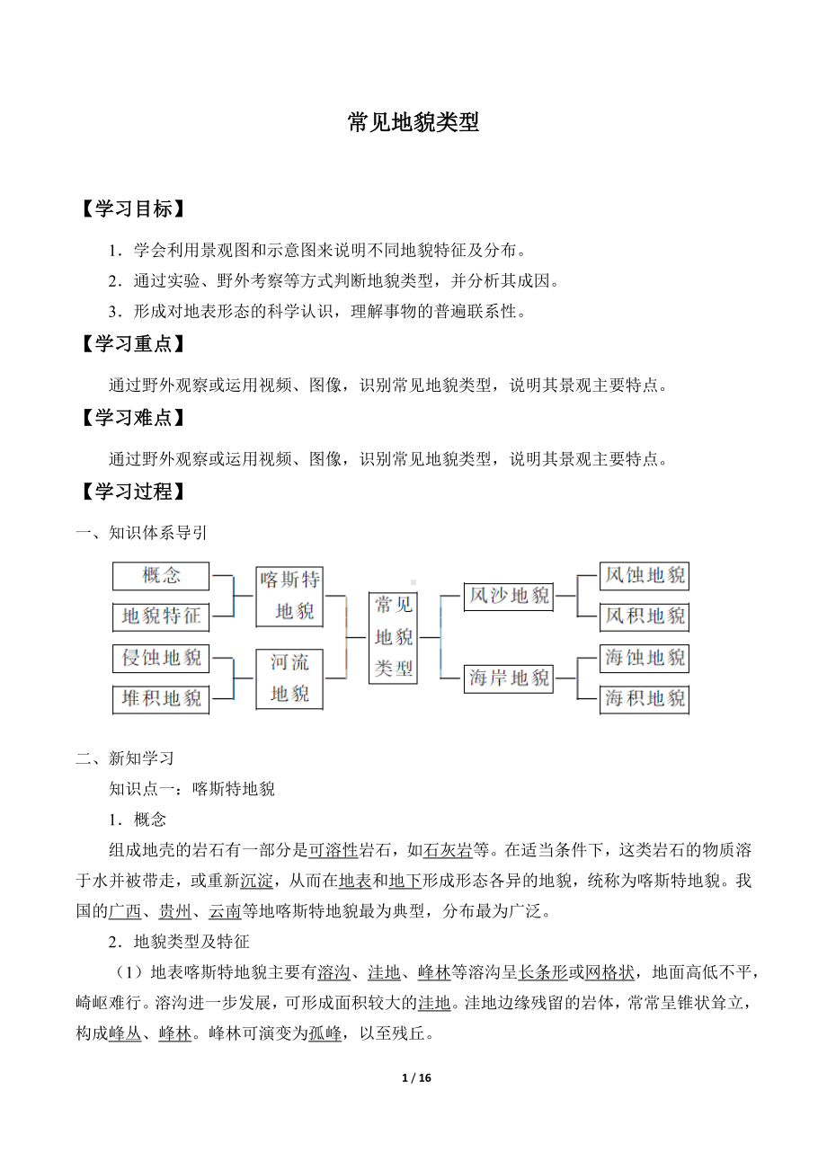 高中地理必修一第四章 地貌(学案)常见地貌类型.docx_第1页