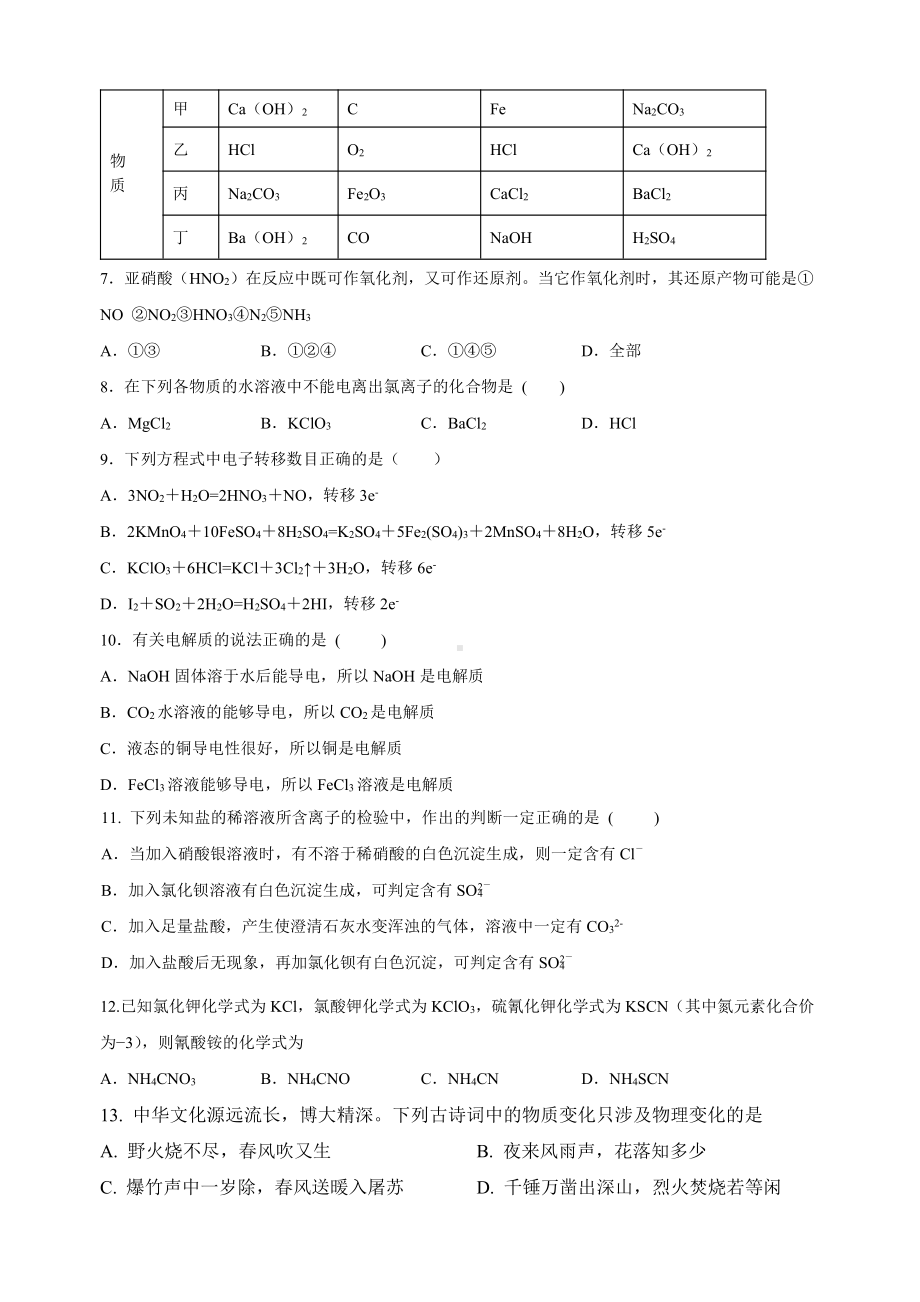 辽宁省沈阳市同泽高级 2022-2023学年高一上学期期初考试（化学）试题.pdf_第2页