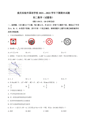 重庆市重庆实验外国语 2021-2022学年八年级下学期期末数学试题.docx