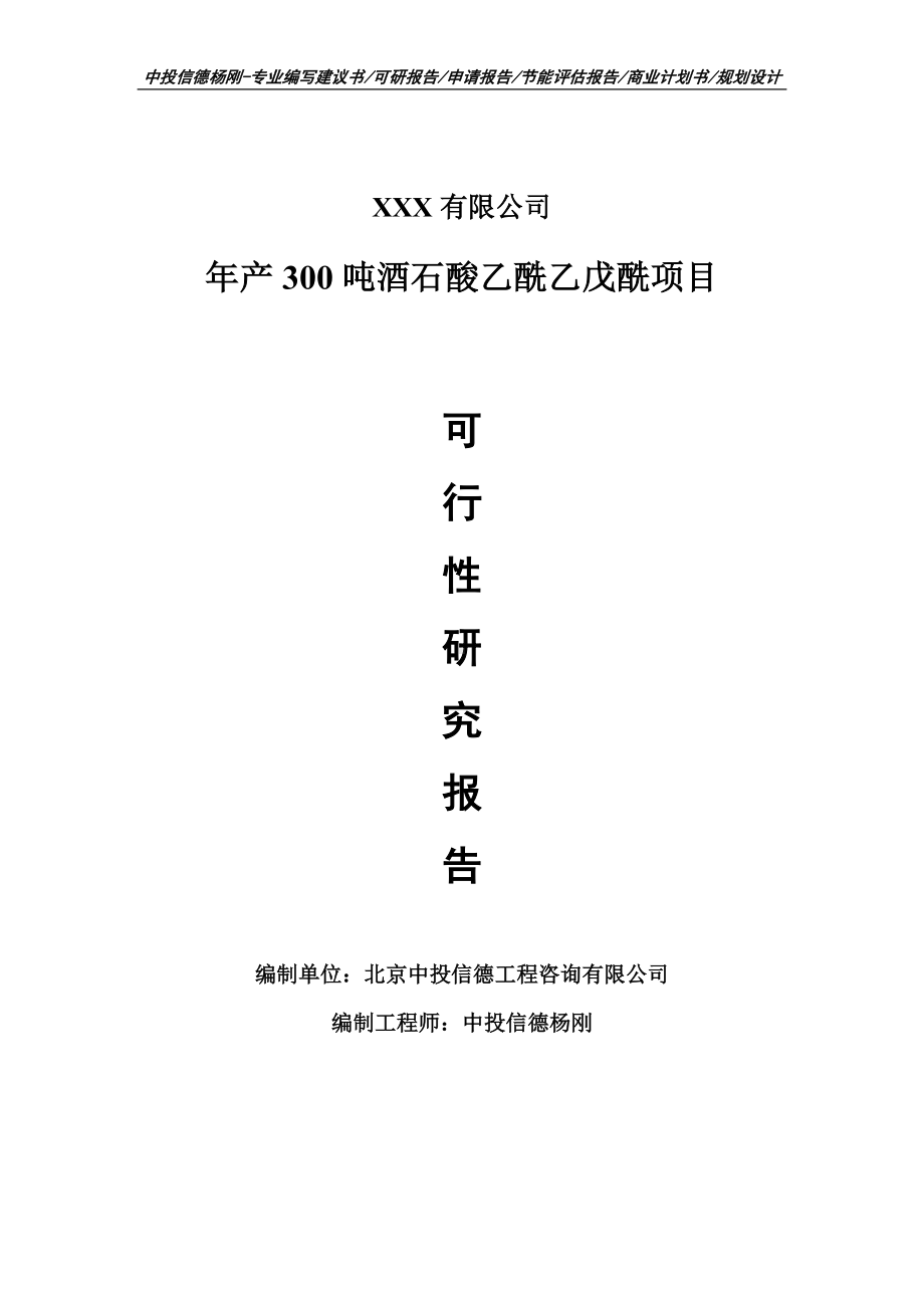 年产300吨酒石酸乙酰乙戊酰项目可行性研究报告建议书.doc_第1页