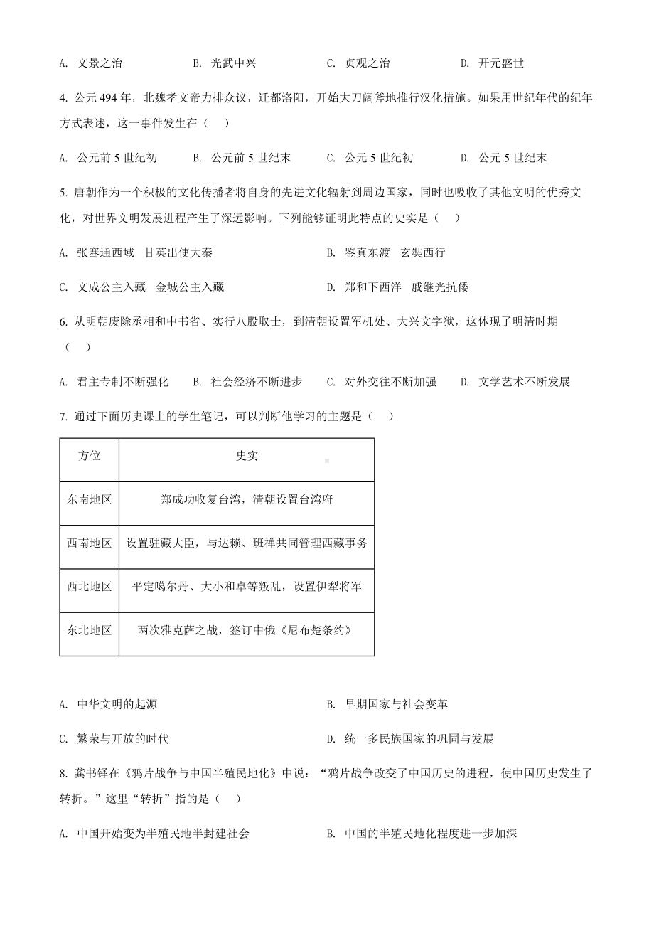 2022年山东省济南市中考历史真题（含答案）.docx_第2页