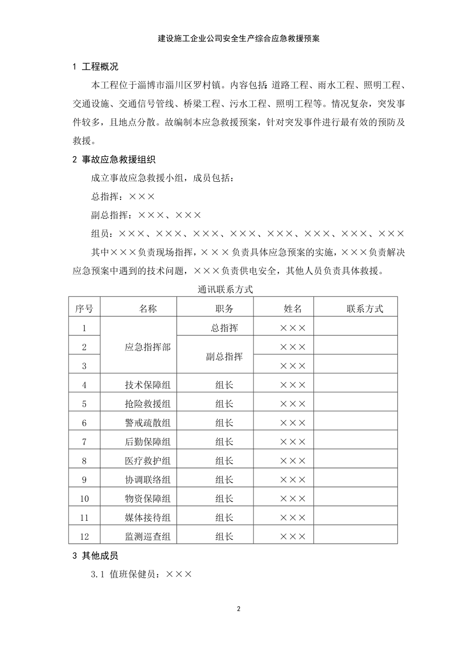 建设施工企业公司安全生产综合应急救援预案参考模板范本.doc_第2页