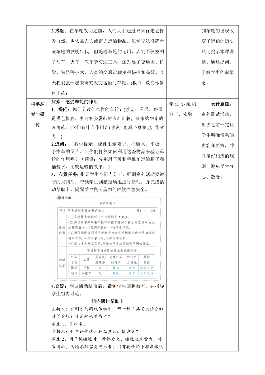 新教科版六年级上册科学第3单元第4课《改变运输的车轮》教学设计.docx_第2页